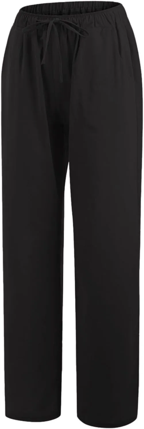 Womens Cotton Linen Pants Elastic High Waisted Palazzo Pants Wide Leg Long Lounge Pant Casual Trousers with Pocket