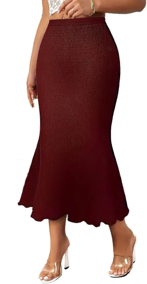 Womens Fishtail Skirts Knit Pencil Skirt for Women Tummy Control High Waisted Midi Skirts Bodycon Mermaid Skirt Elegant Dress