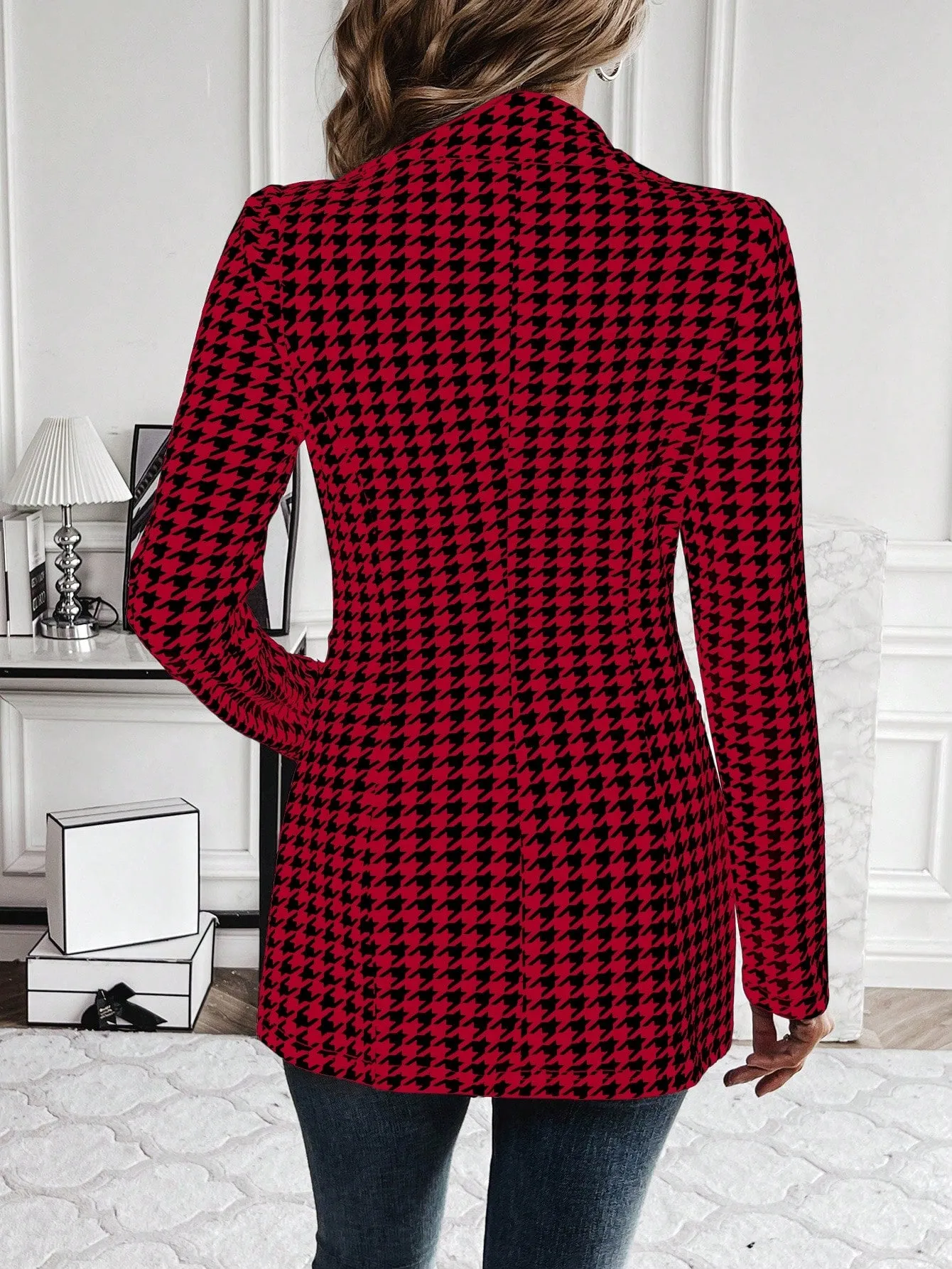 Women's Houndstooth Check Waist Slimming Blazer Jacket