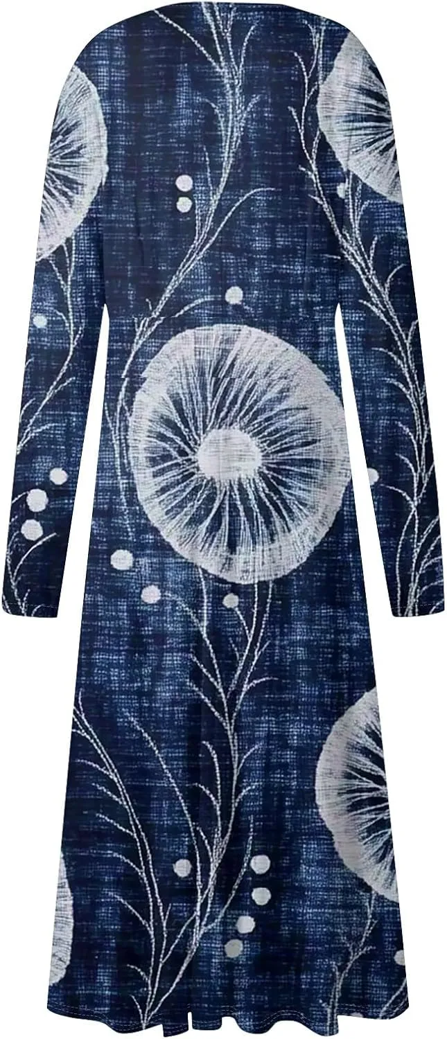 Women's Light Gradient Long Sleeve Dresses Fashion Formal V-Neck Spring Long Dress
