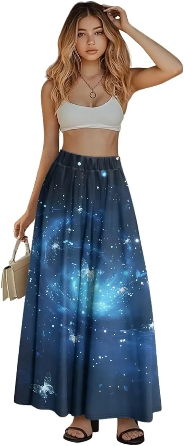 Women's Long Maxi Skirt Pleated High Waist Swing Skirt 2024 Fall Winter Stylish Skirt with Pockets