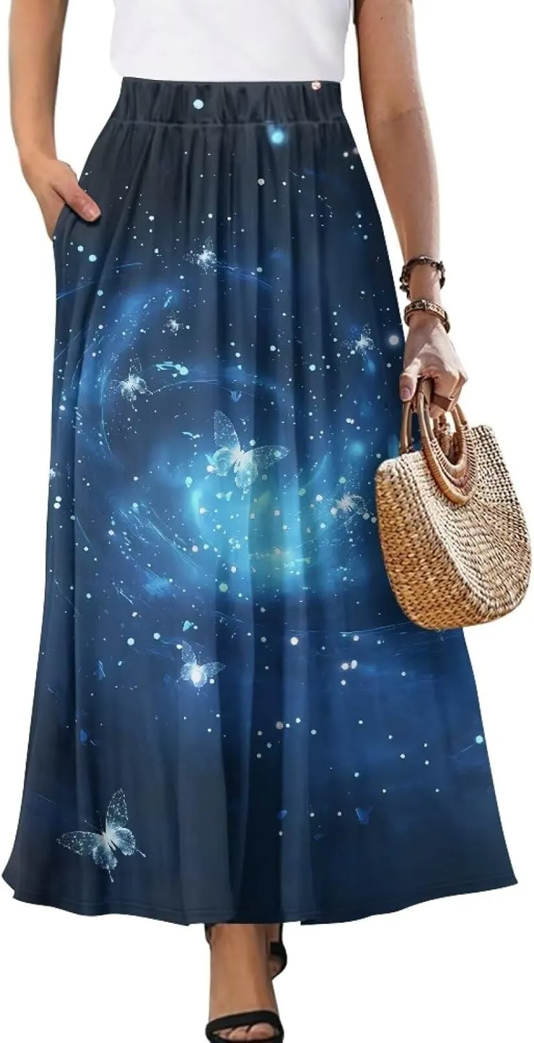 Women's Long Maxi Skirt Pleated High Waist Swing Skirt 2024 Fall Winter Stylish Skirt with Pockets