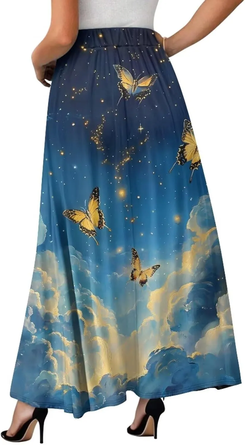 Women's Long Maxi Skirt Pleated High Waist Swing Skirt 2024 Fall Winter Stylish Skirt with Pockets