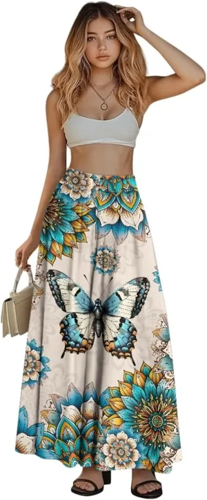 Women's Long Maxi Skirt Pleated High Waist Swing Skirt 2024 Fall Winter Stylish Skirt with Pockets