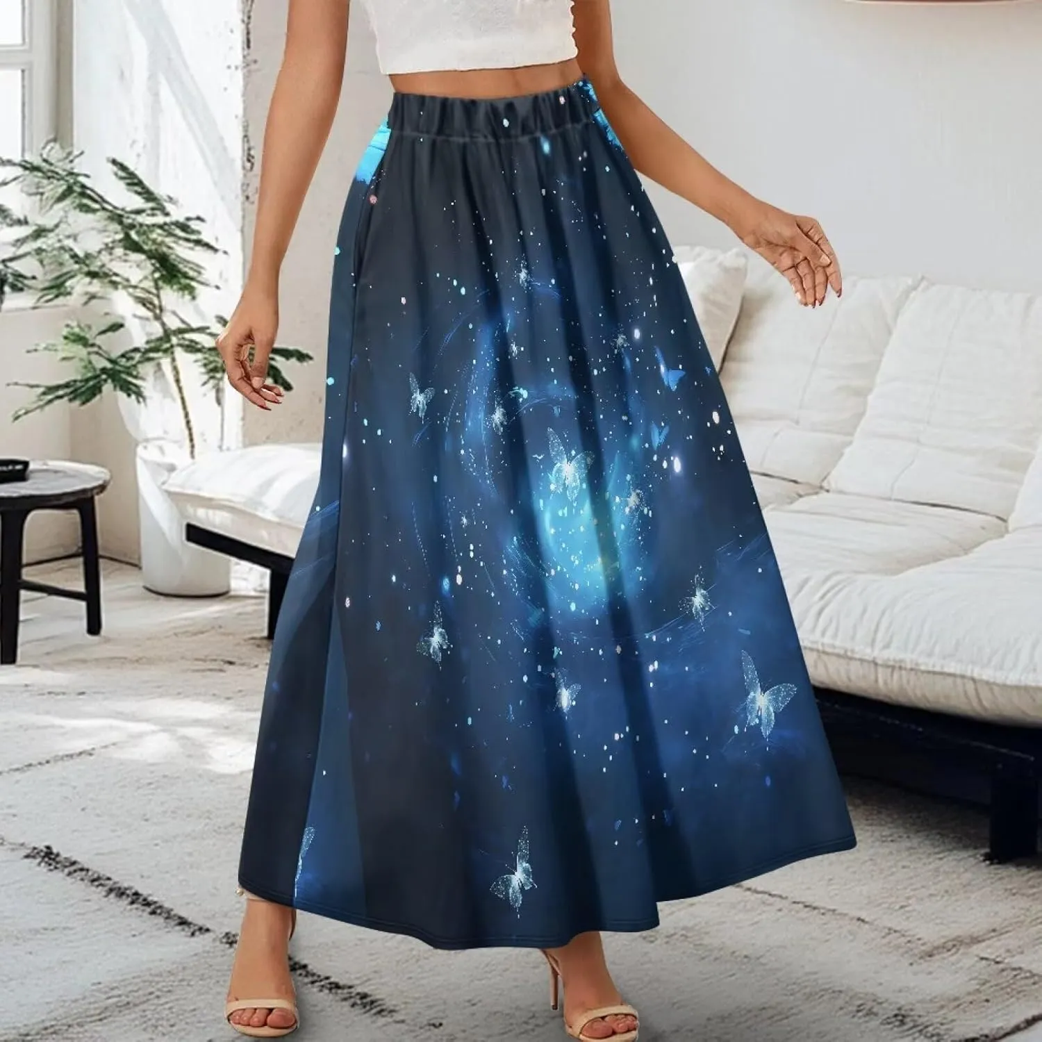 Women's Long Maxi Skirt Pleated High Waist Swing Skirt 2024 Fall Winter Stylish Skirt with Pockets