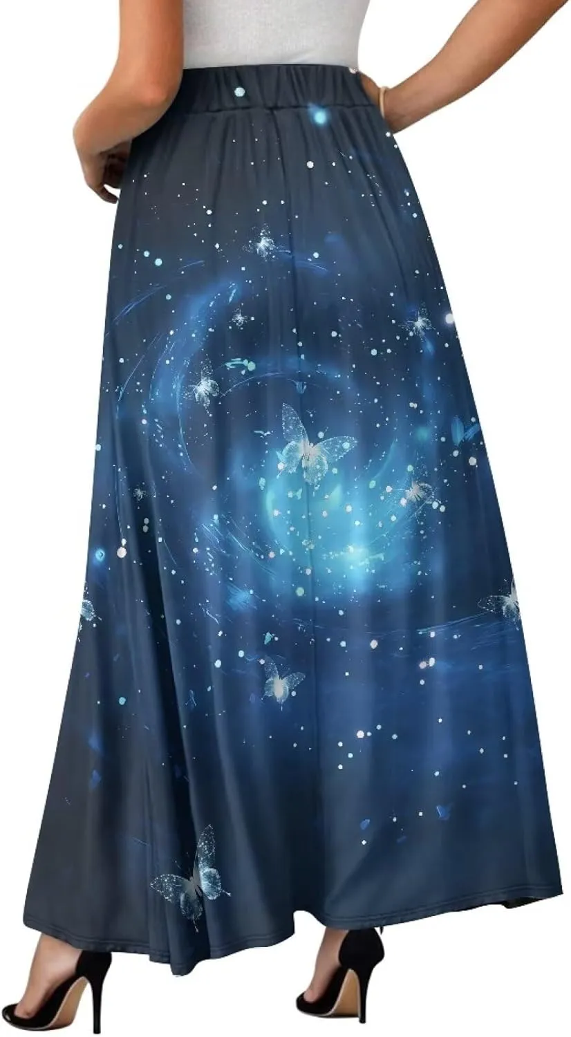 Women's Long Maxi Skirt Pleated High Waist Swing Skirt 2024 Fall Winter Stylish Skirt with Pockets
