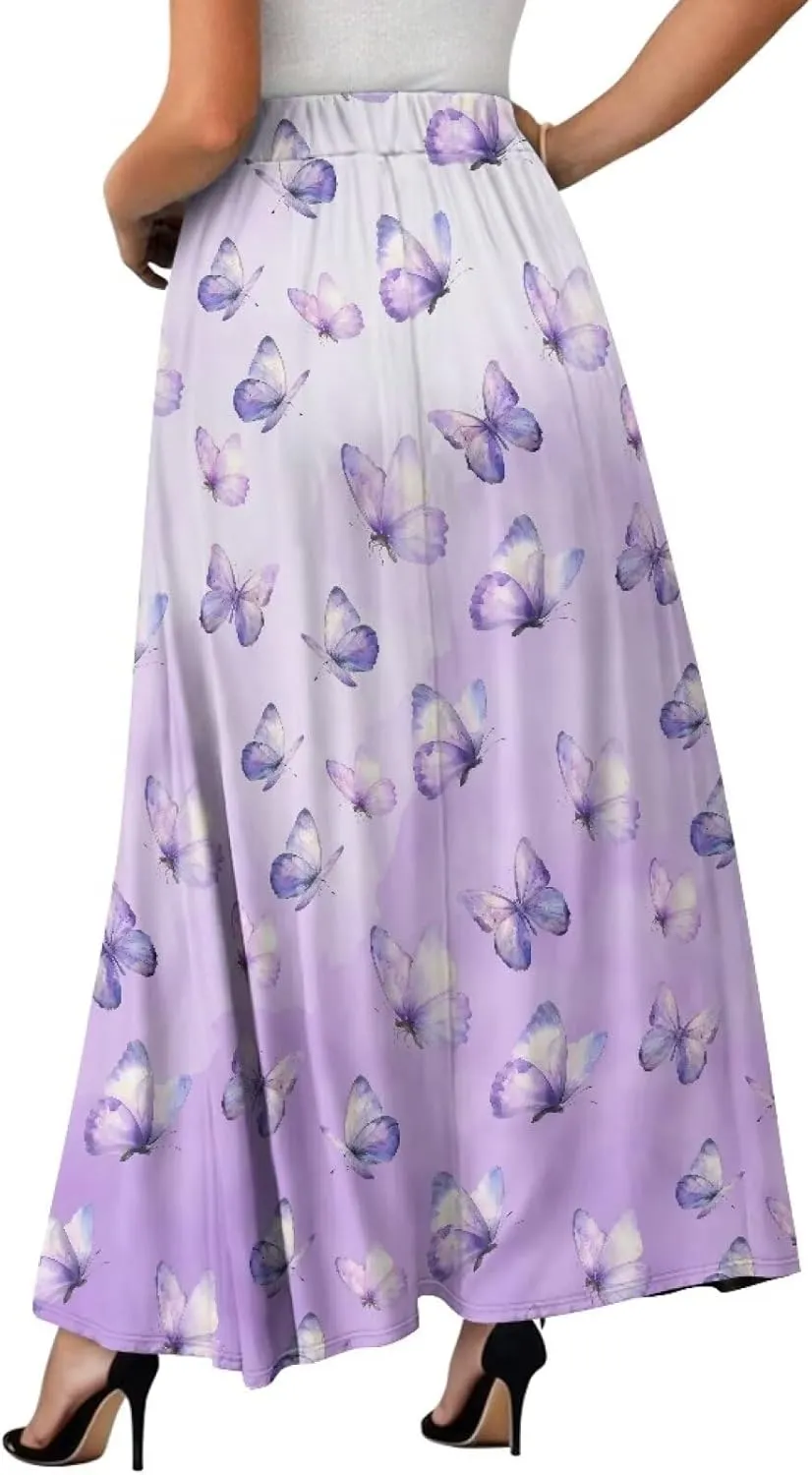 Women's Long Maxi Skirt Pleated High Waist Swing Skirt 2024 Fall Winter Stylish Skirt with Pockets
