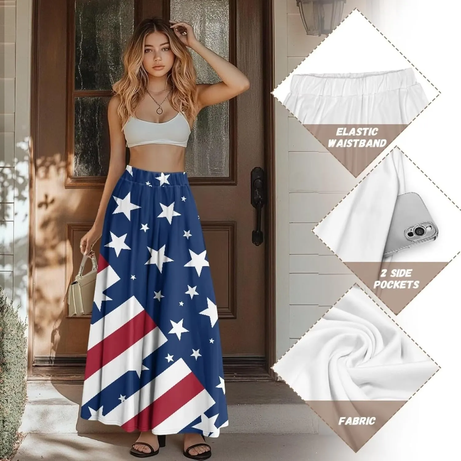 Women's Long Maxi Skirt Pleated High Waist Swing Skirt 2024 Fall Winter Stylish Skirt with Pockets