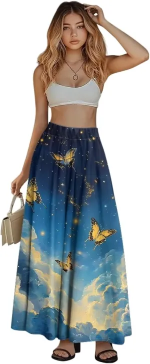 Women's Long Maxi Skirt Pleated High Waist Swing Skirt 2024 Fall Winter Stylish Skirt with Pockets