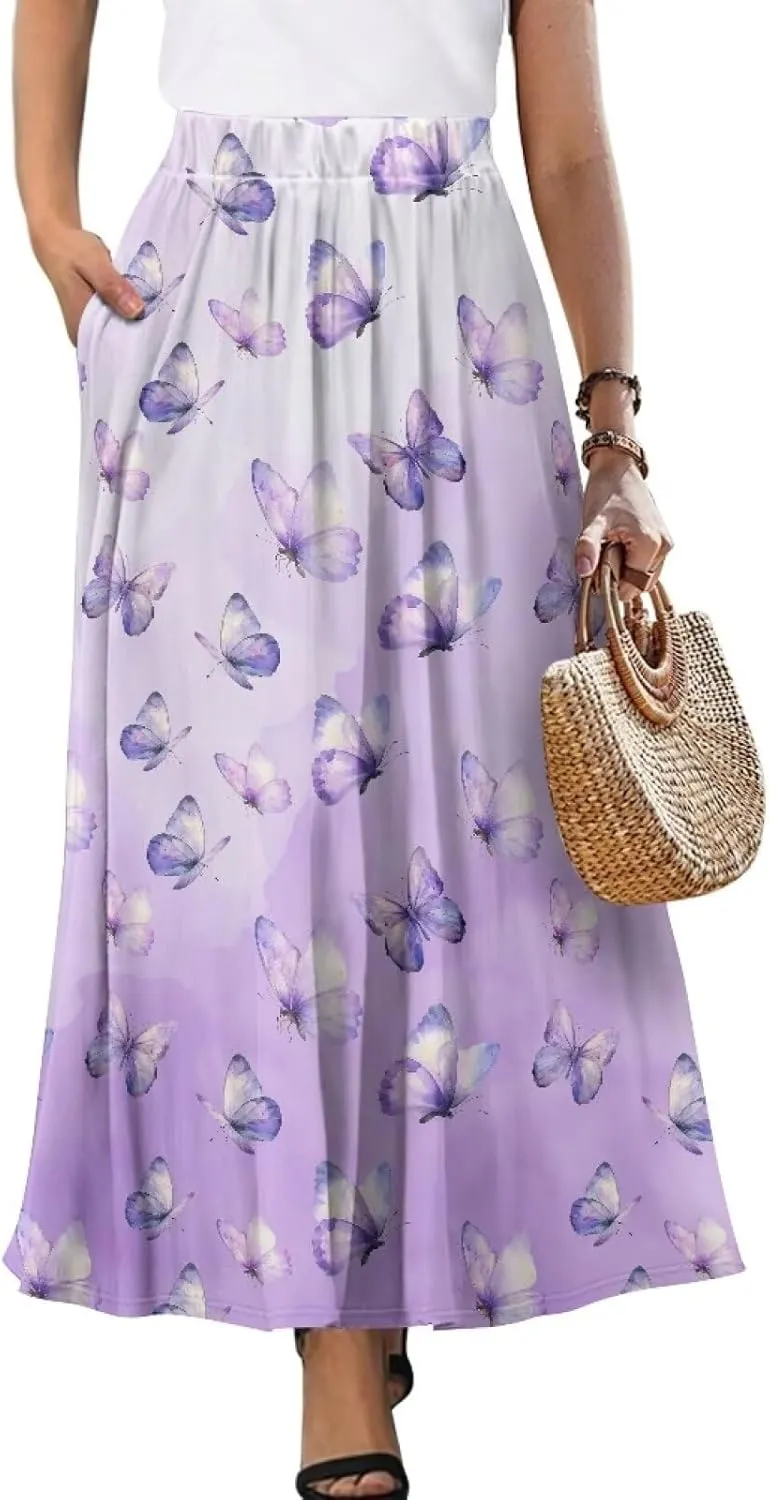 Women's Long Maxi Skirt Pleated High Waist Swing Skirt 2024 Fall Winter Stylish Skirt with Pockets