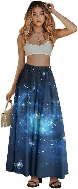 Women's Long Maxi Skirt Pleated High Waist Swing Skirt 2024 Fall Winter Stylish Skirt with Pockets