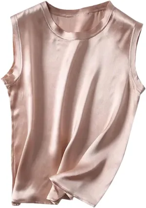 Women's Mulberry-Silk Sleeveless Camisole Bottoming Top Outer Tank Tops Loose Fit Big Size Vest