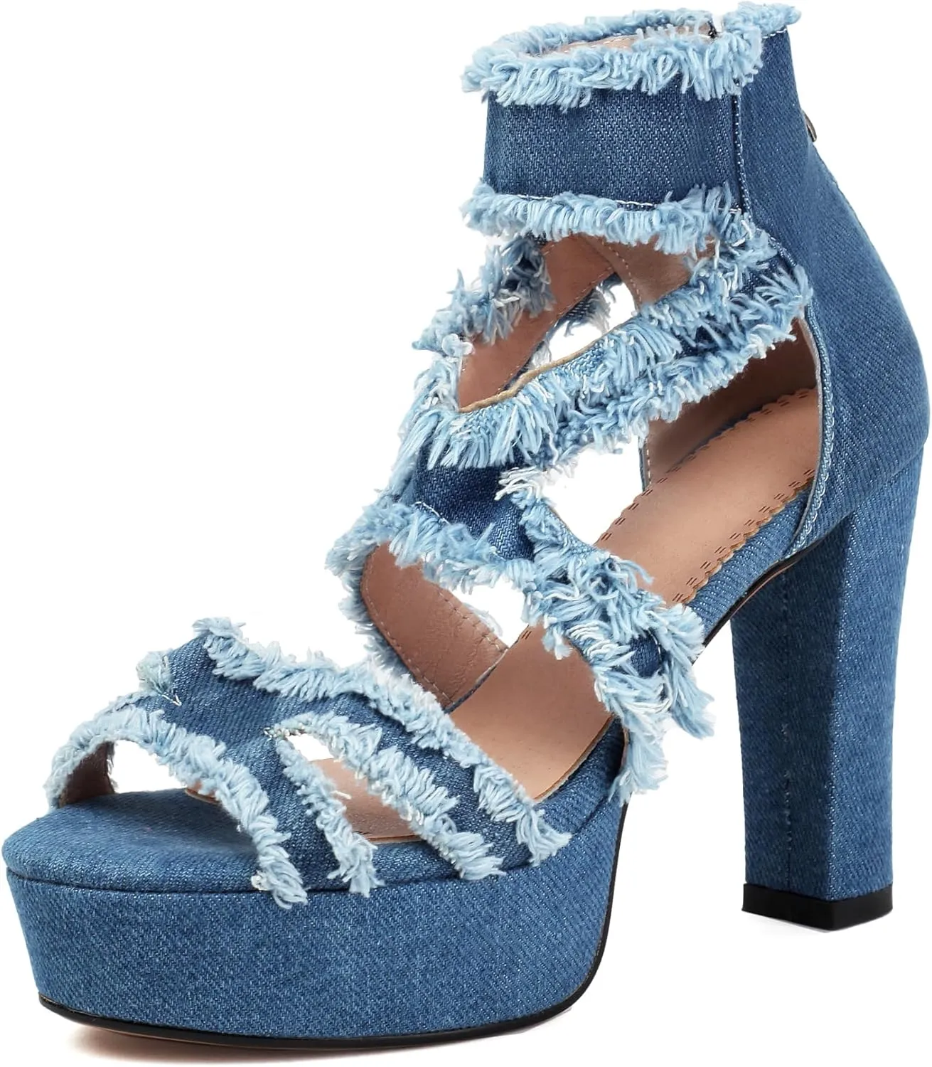 Women's Open Toe Denim High Heeled Sandals Fashion Comfortable Ankle Strap Stiletto Shoes