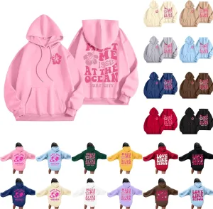 Women's Oversized Cute Hoodies Preppy Y2K Graphic Long Sleeved Sweatshirt for Teen Girls Pullover Tops with Pockets