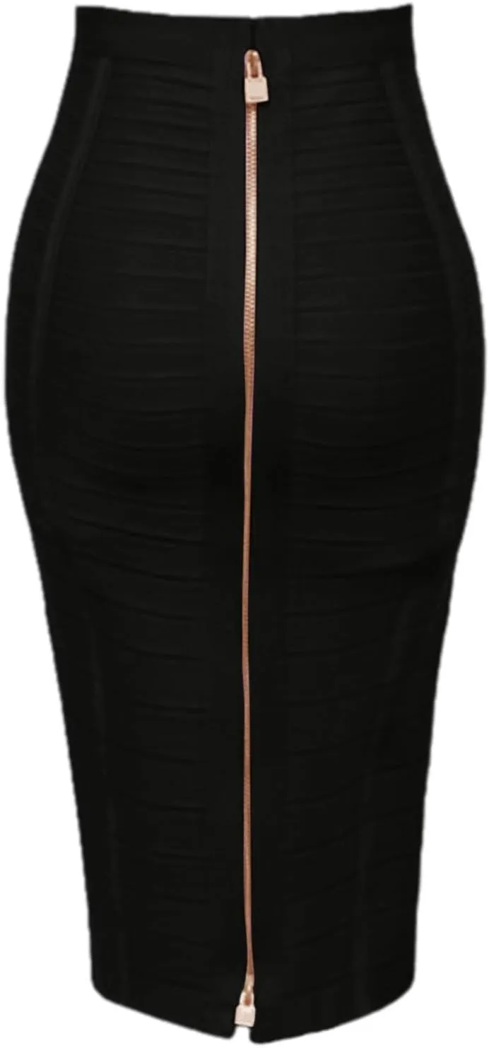 Womens Pencil Skirt, Work Skirts for Women Office Zipper Midi Skirt with Pockets Wedding Guest High Waisted Dressy Skirts