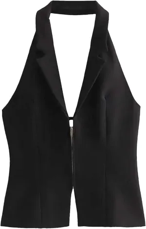 Women's Sexy Backless Strapless Camisole Vest Zipper Slim Corset Waistcoats Tops