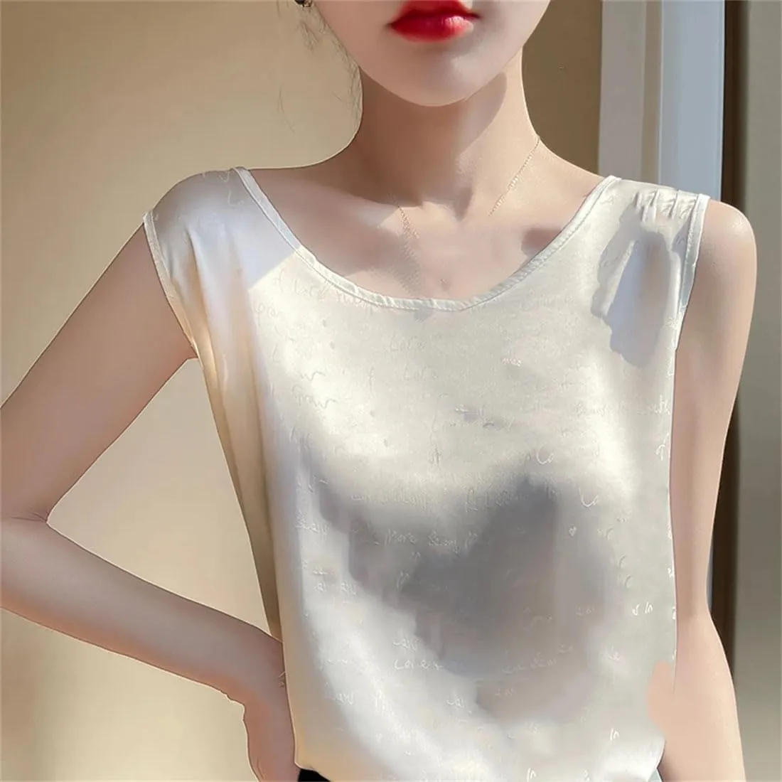 Women's Silk Camisole Loose Knitted Vest Thin Sleeveless Suit Inside Tops Mulberry-Silk Bottoming Shirt