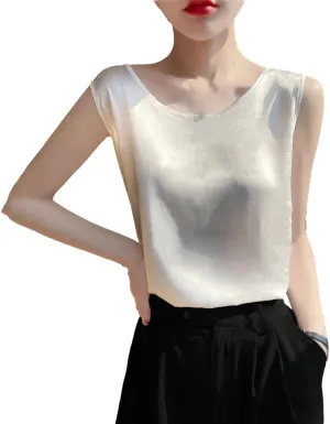 Women's Silk Camisole Loose Knitted Vest Thin Sleeveless Suit Inside Tops Mulberry-Silk Bottoming Shirt