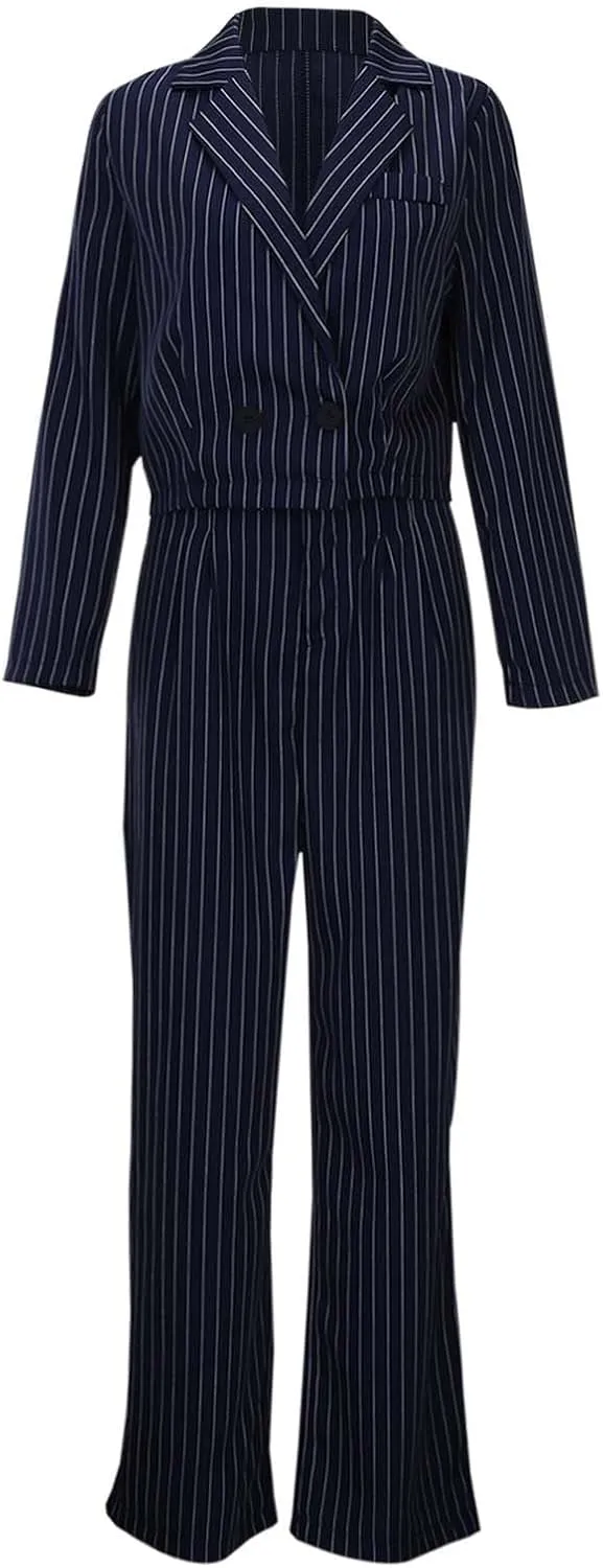 Womens Suits 2 Piece Set Striped Blazer Business Casual Short Lapel Blazer High Waisted Work Pants Business Suit