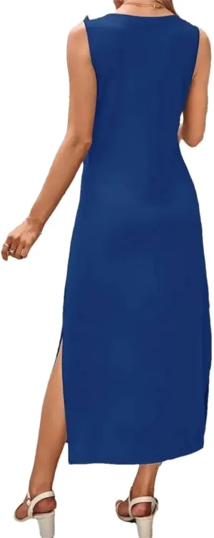 Women's Summer Casual Camisole Dress Slimming V Neck Comfortable Wrap Maxi Dresses