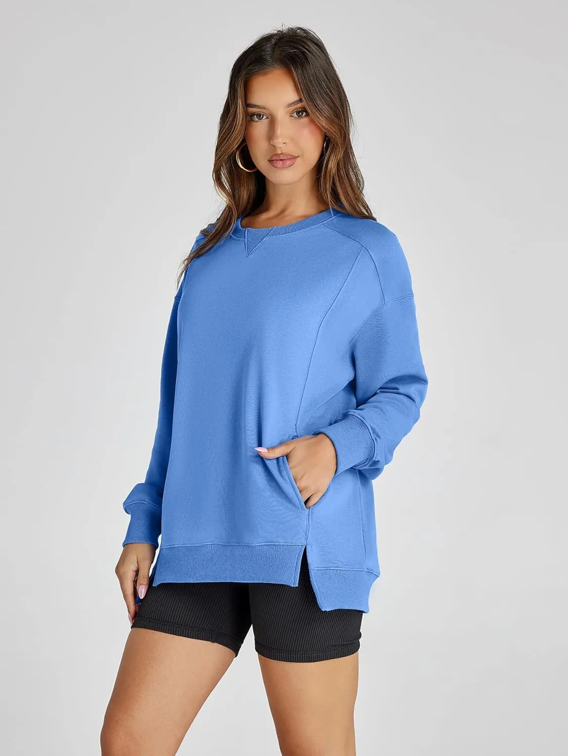 Women's Sweatshirt Casual Crew Neck Sweatshirts Loose Fit Long Sleeve Pullover Tops with Pockets