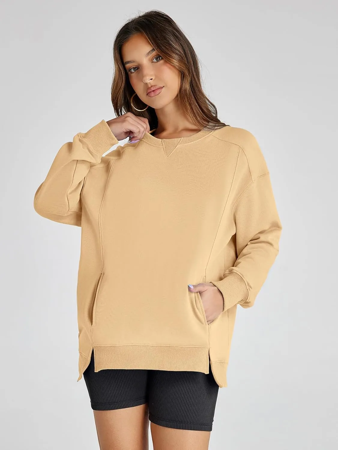 Women's Sweatshirt Casual Crew Neck Sweatshirts Loose Fit Long Sleeve Pullover Tops with Pockets
