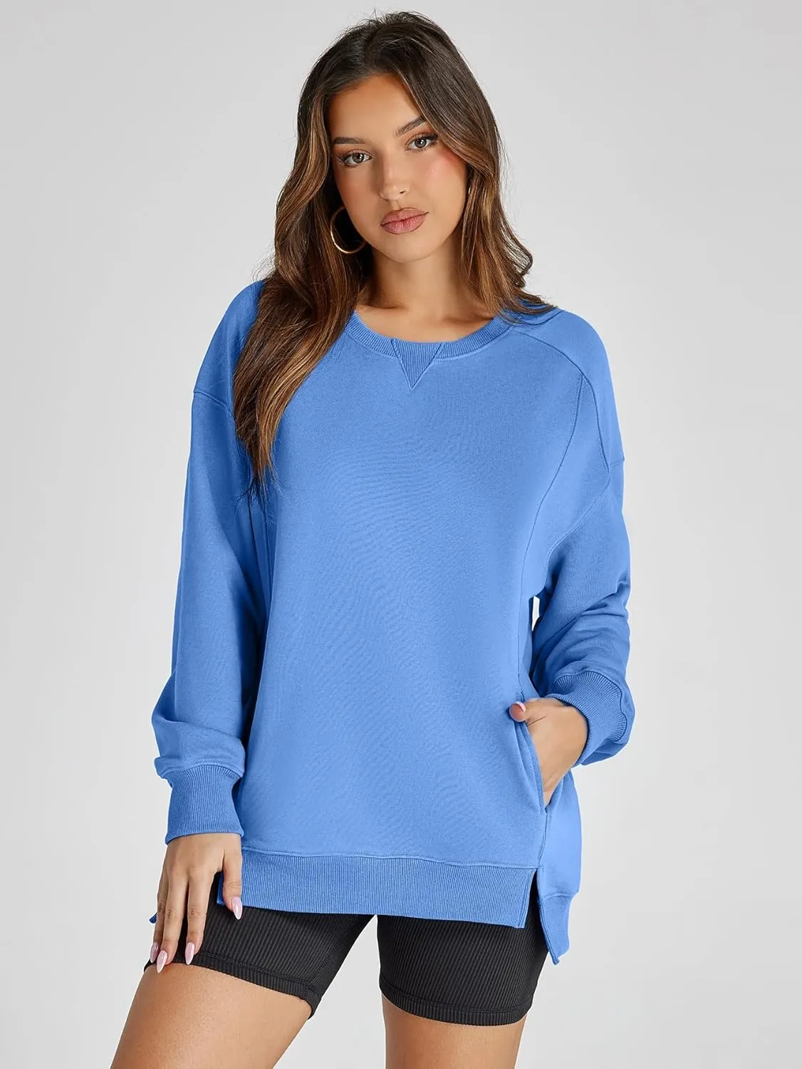 Women's Sweatshirt Casual Crew Neck Sweatshirts Loose Fit Long Sleeve Pullover Tops with Pockets