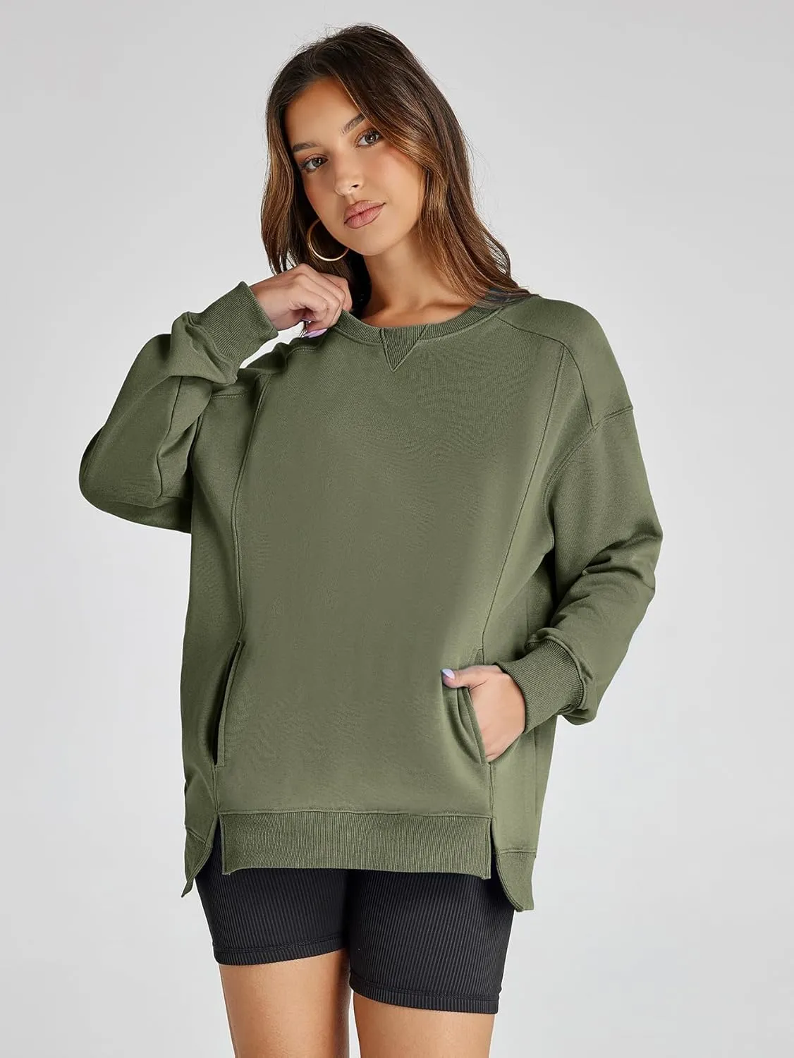 Women's Sweatshirt Casual Crew Neck Sweatshirts Loose Fit Long Sleeve Pullover Tops with Pockets