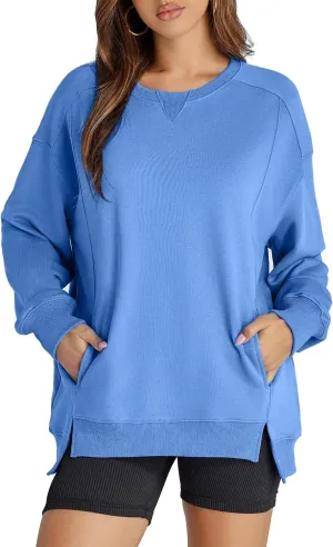 Women's Sweatshirt Casual Crew Neck Sweatshirts Loose Fit Long Sleeve Pullover Tops with Pockets