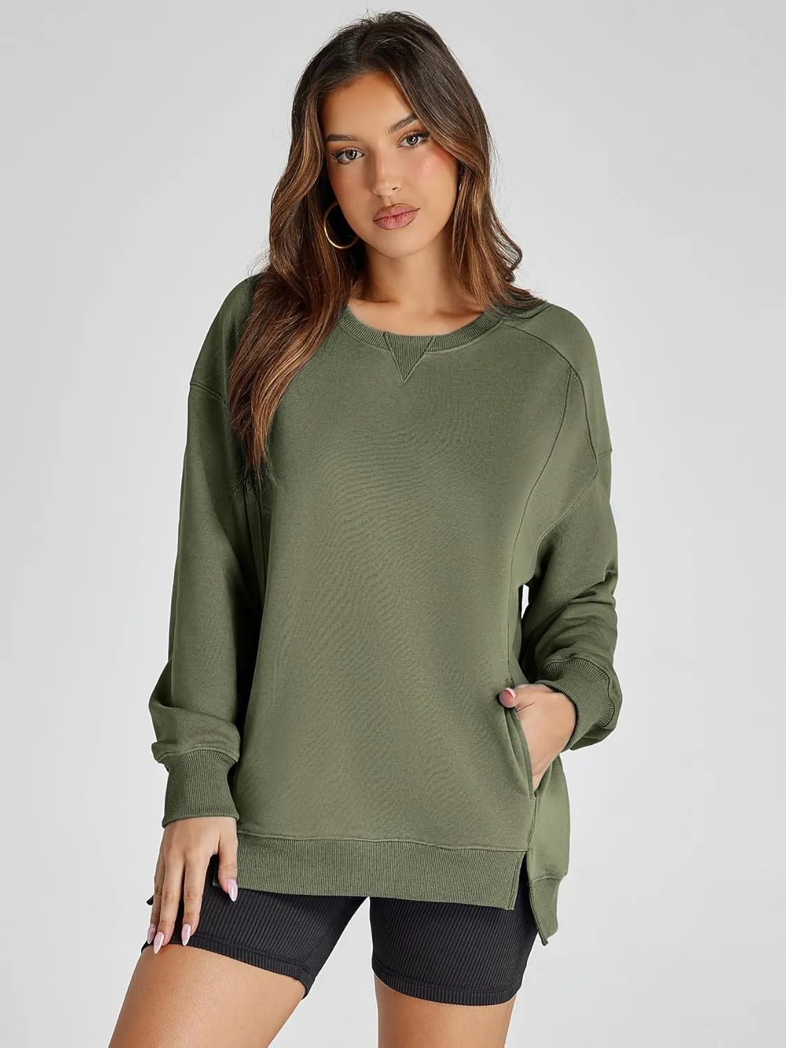 Women's Sweatshirt Casual Crew Neck Sweatshirts Loose Fit Long Sleeve Pullover Tops with Pockets