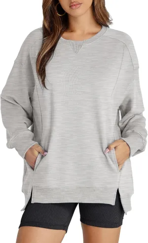 Women's Sweatshirt Casual Crew Neck Sweatshirts Loose Fit Long Sleeve Pullover Tops with Pockets