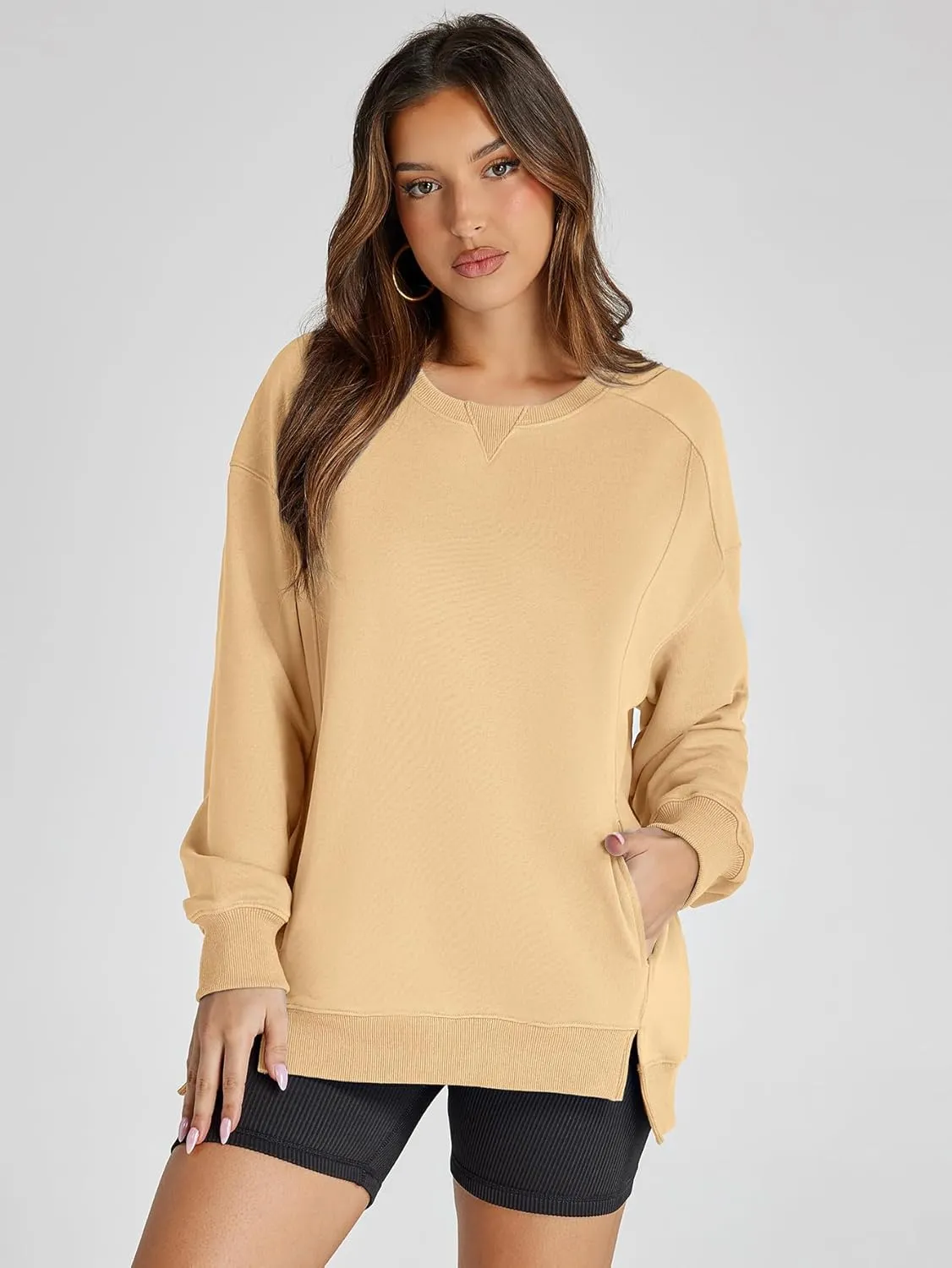 Women's Sweatshirt Casual Crew Neck Sweatshirts Loose Fit Long Sleeve Pullover Tops with Pockets