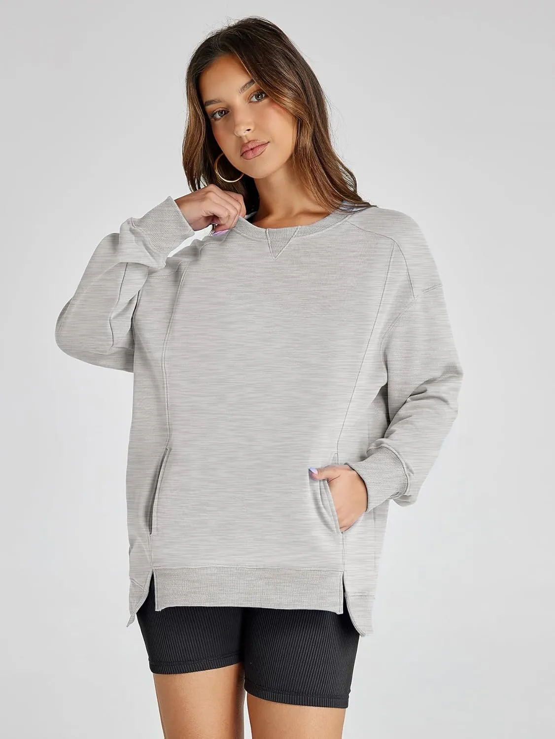 Women's Sweatshirt Casual Crew Neck Sweatshirts Loose Fit Long Sleeve Pullover Tops with Pockets