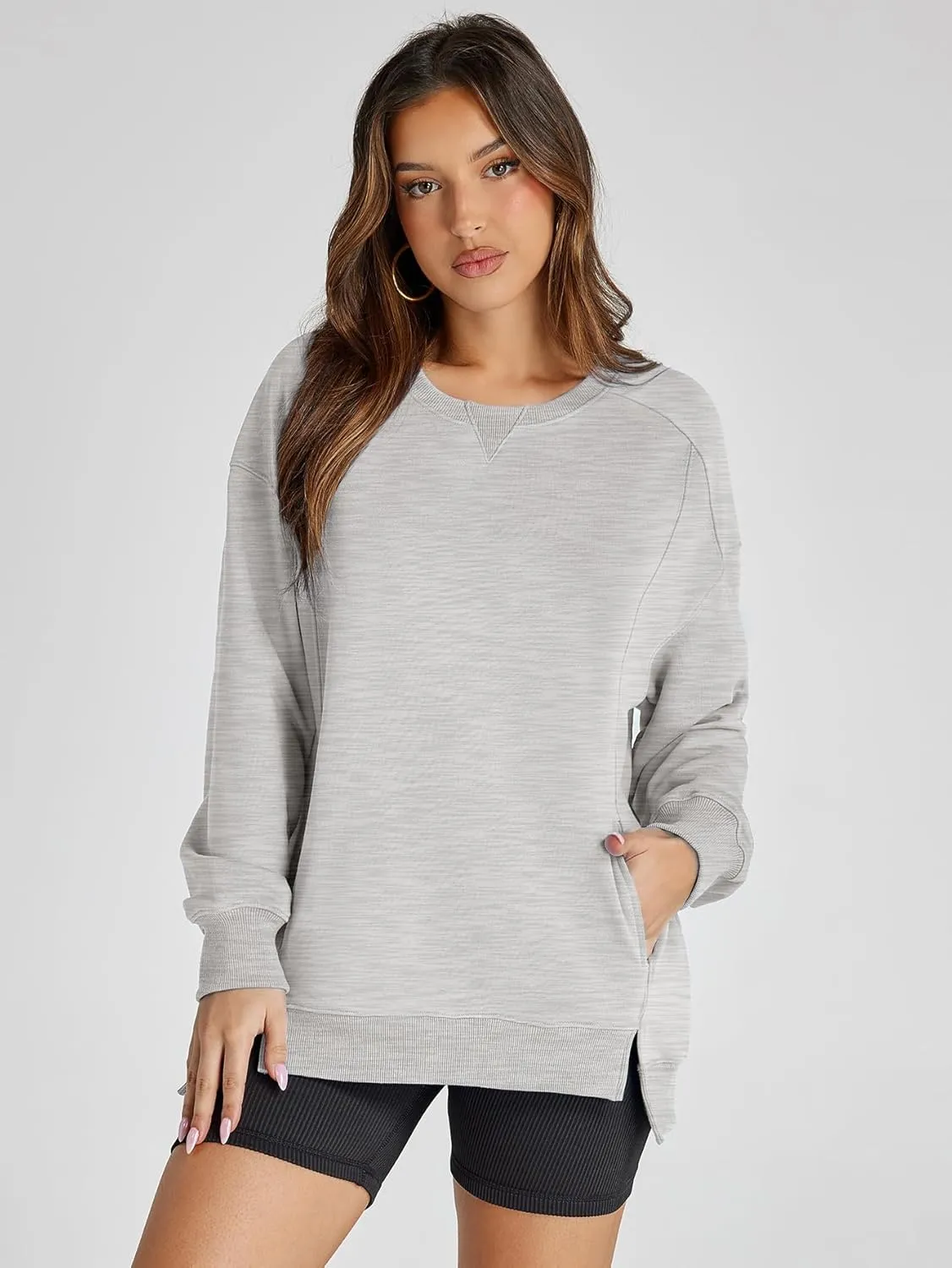 Women's Sweatshirt Casual Crew Neck Sweatshirts Loose Fit Long Sleeve Pullover Tops with Pockets