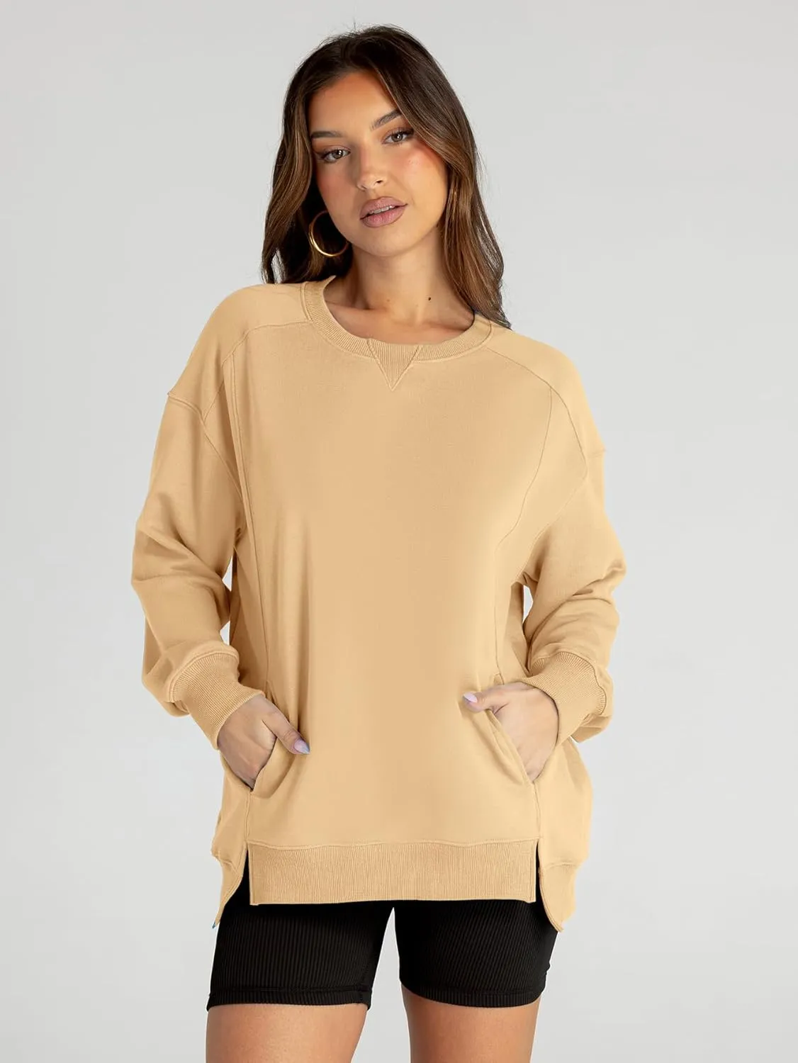 Women's Sweatshirt Casual Crew Neck Sweatshirts Loose Fit Long Sleeve Pullover Tops with Pockets