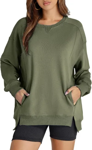 Women's Sweatshirt Casual Crew Neck Sweatshirts Loose Fit Long Sleeve Pullover Tops with Pockets
