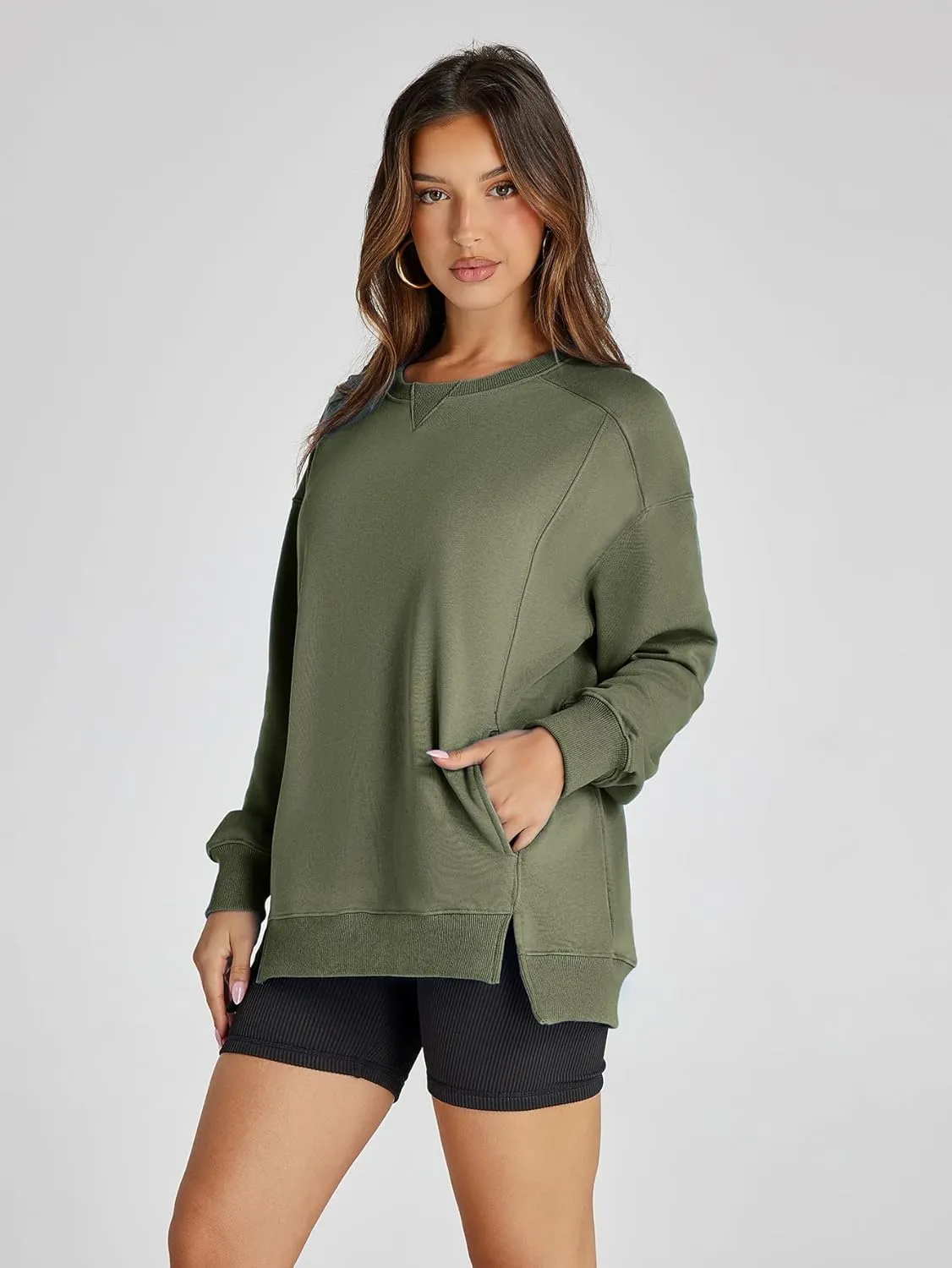 Women's Sweatshirt Casual Crew Neck Sweatshirts Loose Fit Long Sleeve Pullover Tops with Pockets