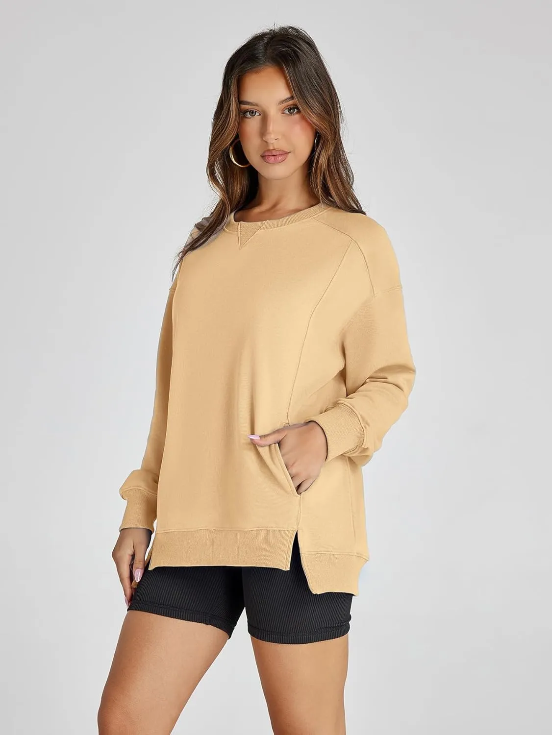 Women's Sweatshirt Casual Crew Neck Sweatshirts Loose Fit Long Sleeve Pullover Tops with Pockets
