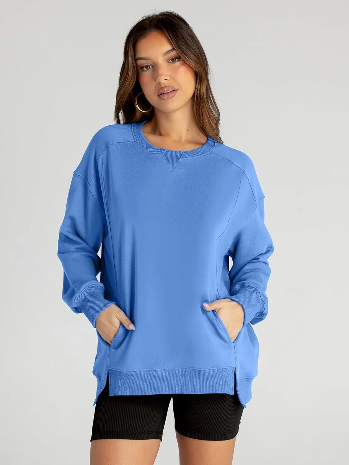 Women's Sweatshirt Casual Crew Neck Sweatshirts Loose Fit Long Sleeve Pullover Tops with Pockets