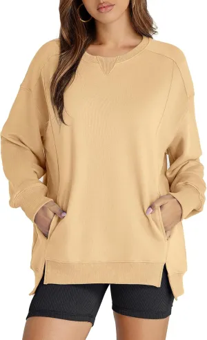Women's Sweatshirt Casual Crew Neck Sweatshirts Loose Fit Long Sleeve Pullover Tops with Pockets