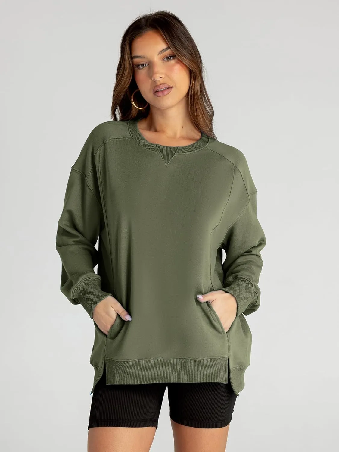 Women's Sweatshirt Casual Crew Neck Sweatshirts Loose Fit Long Sleeve Pullover Tops with Pockets