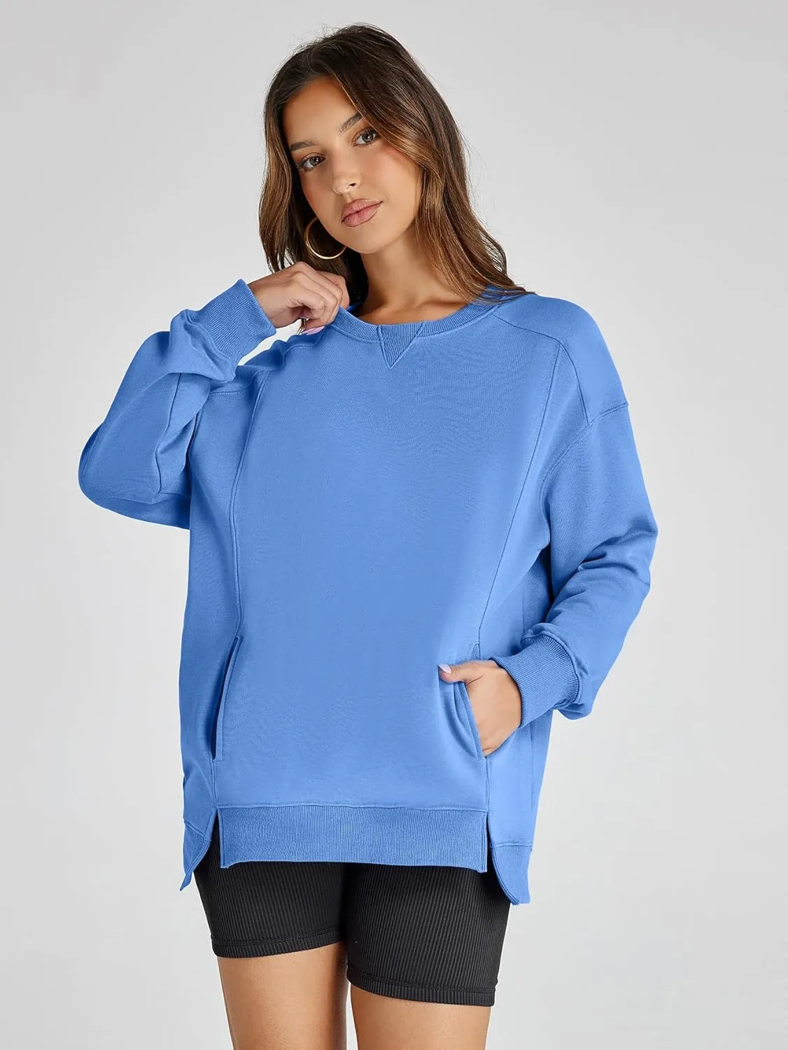 Women's Sweatshirt Casual Crew Neck Sweatshirts Loose Fit Long Sleeve Pullover Tops with Pockets