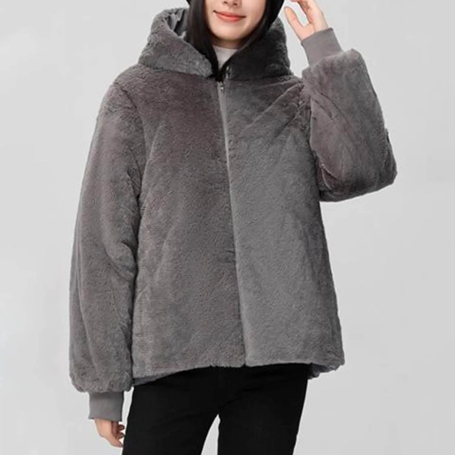 Women's Winter Sherpa Lined Faux Fur Hooded Mid Long Safari Parka Coat Fashion Warm Jackets Loose Fit Solid Color
