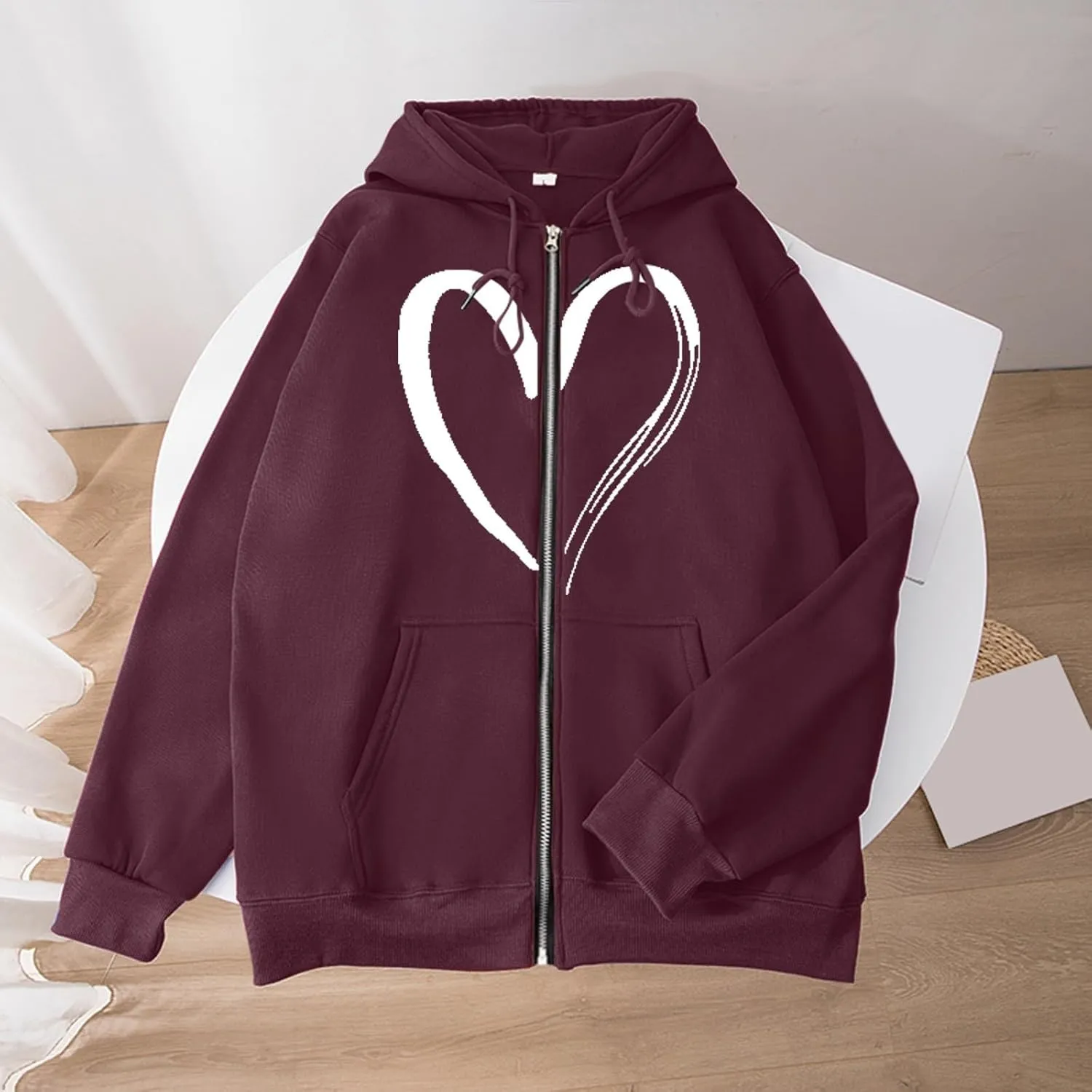 Womens Zip up Graphic Hoodies Heart Print Hooded Sweatshirts Jackets Oversized Sweaters Fall Plus Size Outfits