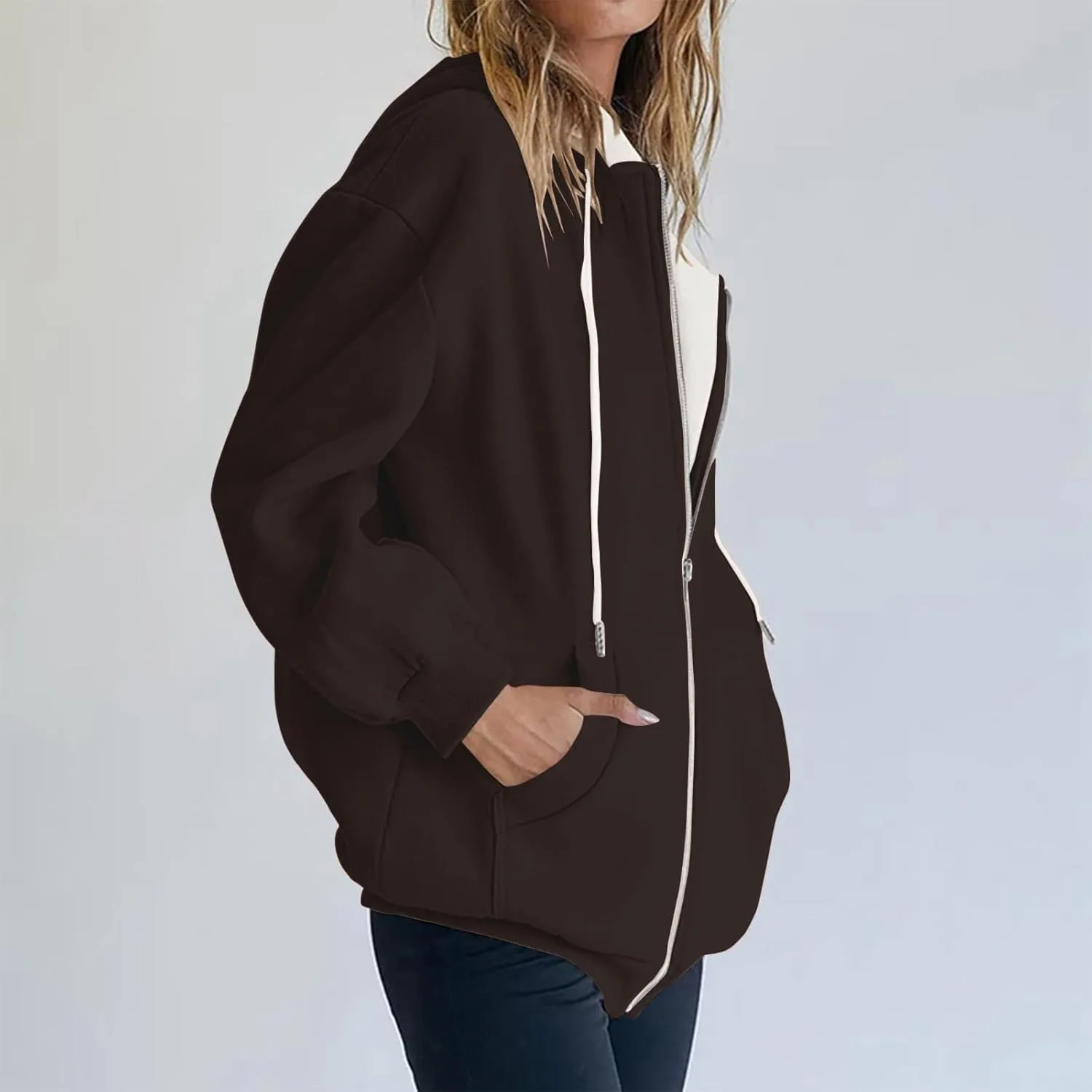 Womens Zip Up Hoodies Oversized Long Sleeve Sweatshirts Casual Hoodie 2025 Fall Jacket with Pockets Sweaters