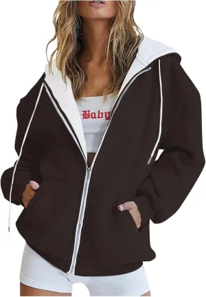 Womens Zip Up Hoodies Oversized Long Sleeve Sweatshirts Casual Hoodie 2025 Fall Jacket with Pockets Sweaters