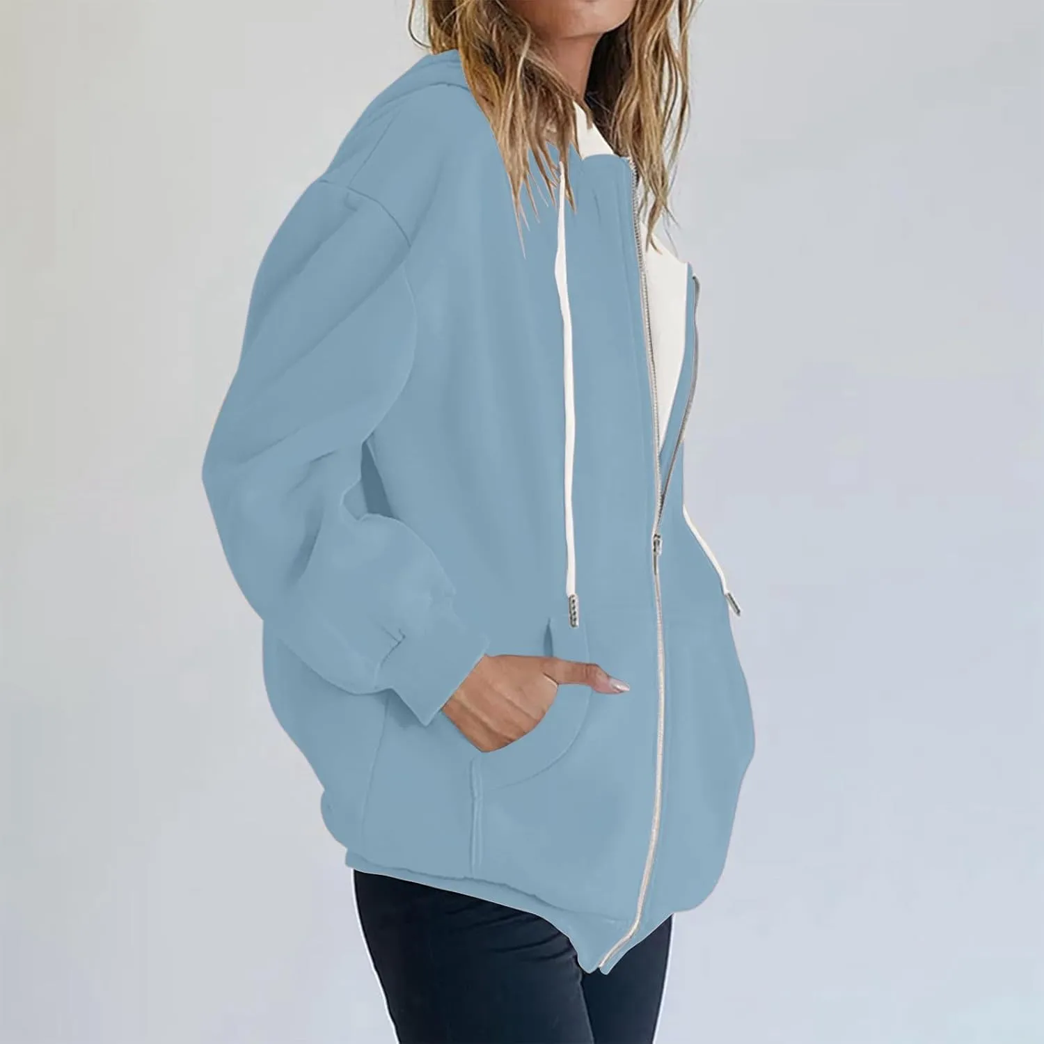 Womens Zip Up Hoodies Oversized Long Sleeve Sweatshirts Casual Hoodie 2025 Fall Jacket with Pockets Sweaters