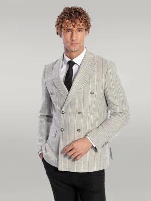 WSS Wide Lapel Striped Double Breasted Grey Men Blazer  - Singen