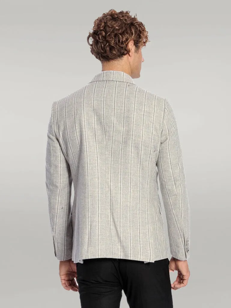 WSS Wide Lapel Striped Double Breasted Grey Men Blazer  - Singen