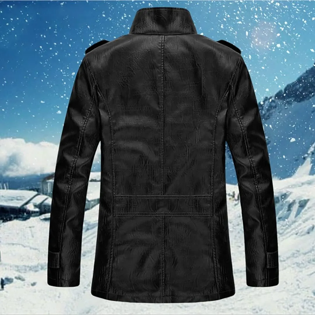 XYGJZ Men's Fleece Leather Jacket Sherpa Lined Stand Collar PU Faux Leather Motorcycle Coat Winter Oversized Thicken Outwear